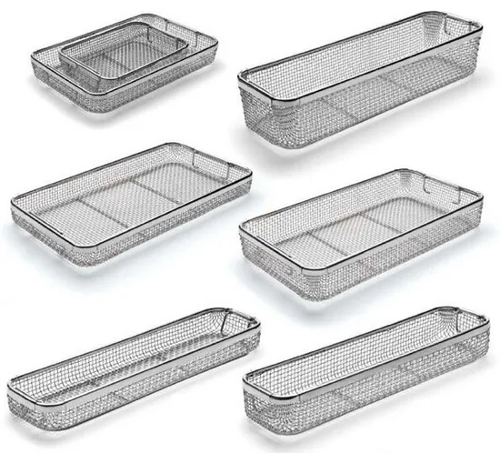 640X150X77mm Silicon Bracket Rigid Scopes Sterilization Welded Perforated Mesh Baskets